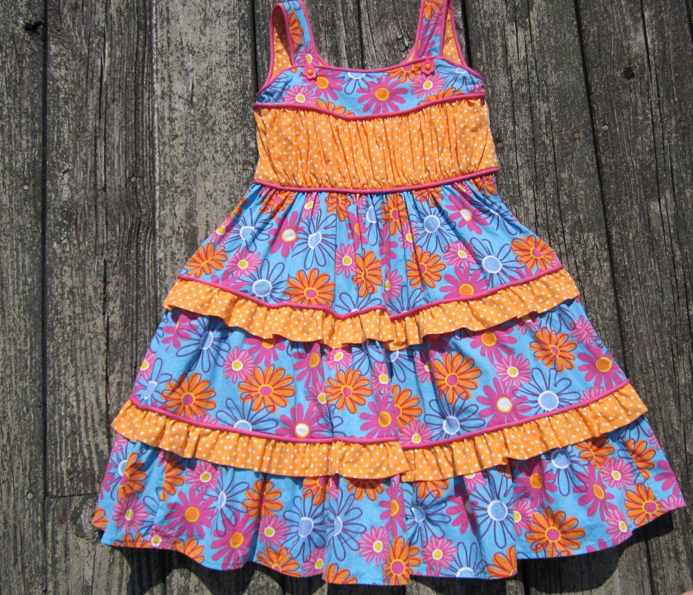 Girls Summer Dress With Piping And Ruffles Size 5