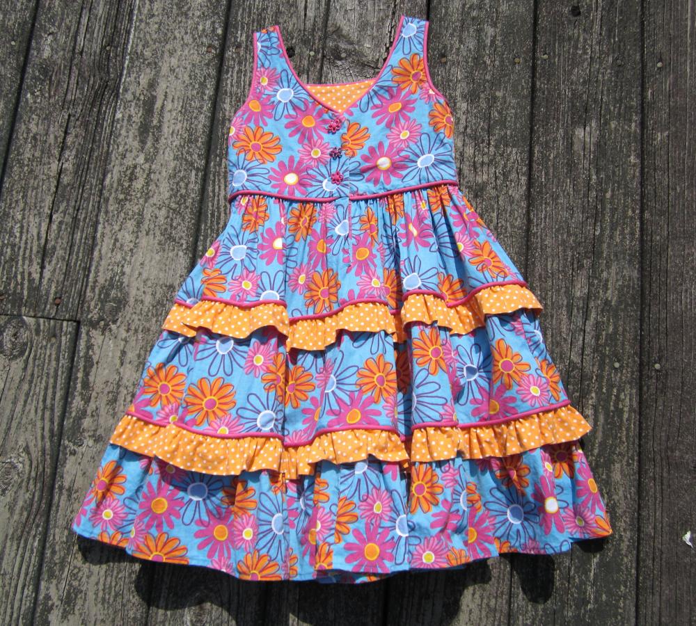 Girls Summer Dress With Piping And Ruffles Size 5 on Luulla
