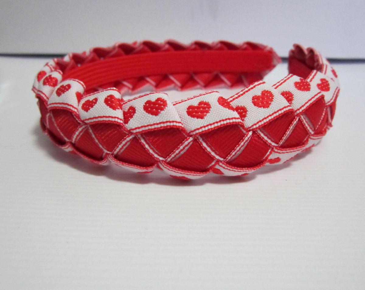Red Hearts Woven Ribbon Headband For Girls